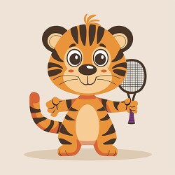 cheerful tiger stands ready to play tennis holds racquet
