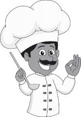 chef cooking and tasting food with happy face gray color clipart