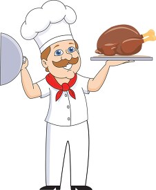 chef holding covered thanksgiving turkey tray clipart