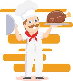 chef holding covered thanksgiving turkey tray clipart