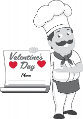 chef holding valentines day menu sign gray color clipart
