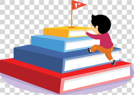 child climbs a strack of books for first place transparent