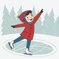 child glides across an ice rink in a snowy forest