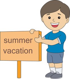 child holding vacation sign board