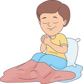 child in bed praying before sleep clip art