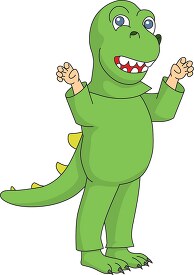 child wearing green dinosaur halloween costume clipart