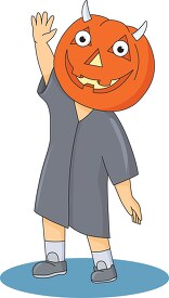 child wears ugly pumpkin head costume