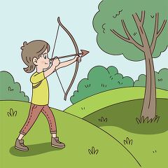 Child with Bow and Arrow Outdoors