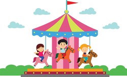children enjoying on merry go round entertainment clipart