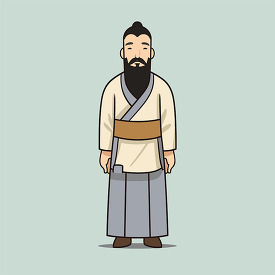 chinese main with long beard wears tunic clothing from ancient c