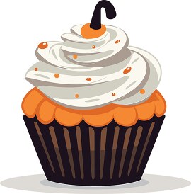 chocolate cupcake with orange and white frosting