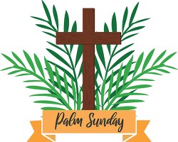 christian palm sunday represented with cross and palms clipart