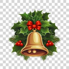 Christmas Bell Adorned With Holly and Ribbon Decoration