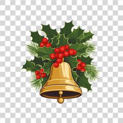 Christmas Bell Surrounded by Holly and Berries