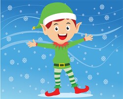 christmas elf with snow in the background clipart