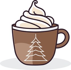 christmas mug decorated with white tree filled with hot chocolat