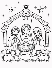 Christmas nativity scene with baby Jesus black outline printable