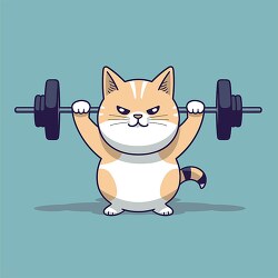 chubby cat humorously attempting to lift weights