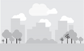 city skyline with buildings trees clouds gray color clipart