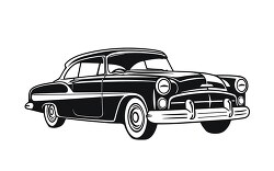 Classic car silhouette illustrated in black outline clip art