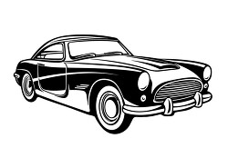 Classic Car two door black white silhouette clipart