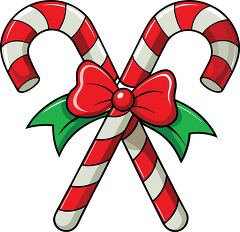 Classic Christmas candy canes with a red bow and green leaves