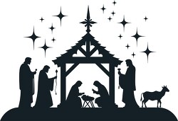 clipart featuring the classic silhouette of a nativity scene