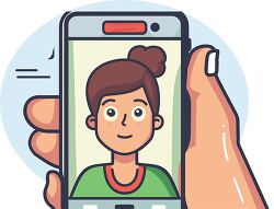 close up of a girl on a smartphone screen clipart