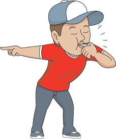 coach blowing whistle pointing finger clipart