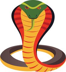 cobra with bold green and red stripes and a flared hood