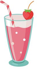 Cold Strawberry Milkshake in a Glass with Straw and Strawberry o
