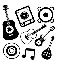 collection of black musical instrument icons