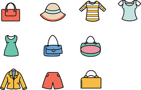 collection of fun summer fashion and clothing icons