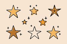 collection of gold stars with various shapes and sizes outlined 