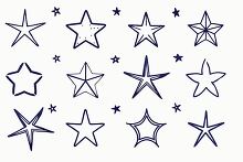 collection of hand drawn stars with varying styles and black lin