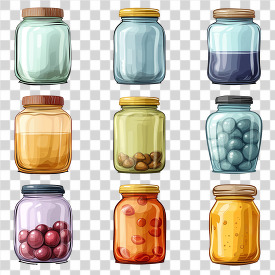 collection of jars each with different colored items inside