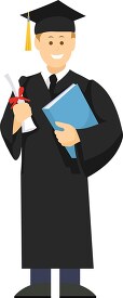 college wearing cap and gown holding diploma clipart illustratio