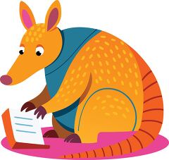 colorful armadillo with a blue vest reads a book