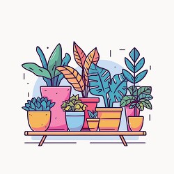 colorful assorted house plants vector lines