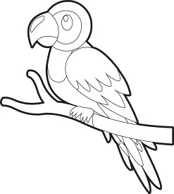 colorful blue parrot sitting on a branch of a tree black outline