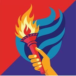 colorful clipart of a hand holding a torch with a blue flame