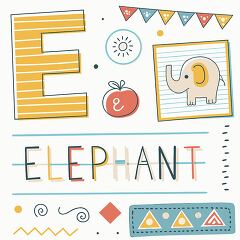 Colorful Educational Illustration Featuring Elephant and Letter 