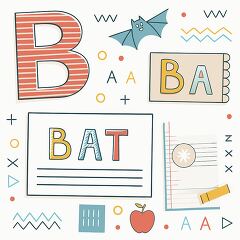 Colorful Educational Illustration of the Letter B and Bat