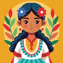 colorful illustration of a girl wearing traditional Mexican clot