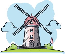 colorful illustration of a traditional windmill against a sky ba