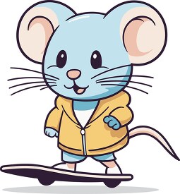 cool mouse character dressed in a yellow hoodie skateboarding