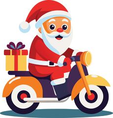 cool Santa rides a motorcycle with a present in tow