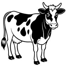 Cow line art showing detailed fur and horns