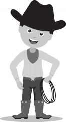 cowboy wearing hat holding rope gray color clipart