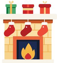 cozy fireplace decorated with hanging christmas stockings and gi